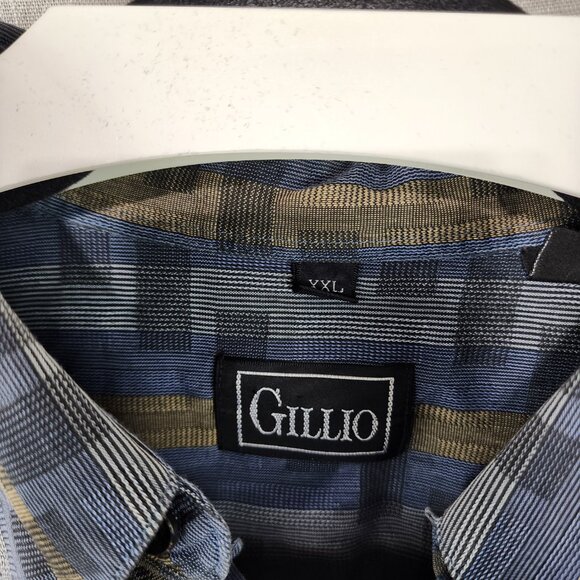 Gillio Dress Shirt XXL Hidden Button Down Collar Gray Blue Tan Abstract Stripe - Picture 2 of 5
